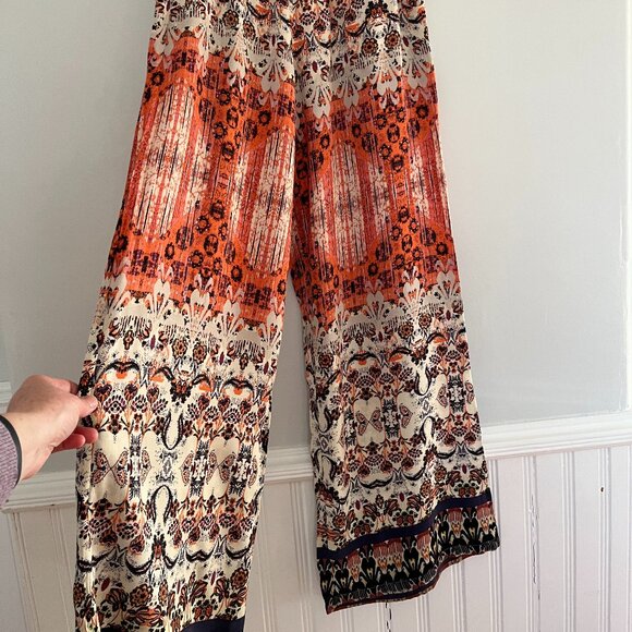Babeau Multicolour Boho Ikat Print Flowy Wide-Leg Pants, Size Medium - Picture 1 of 10